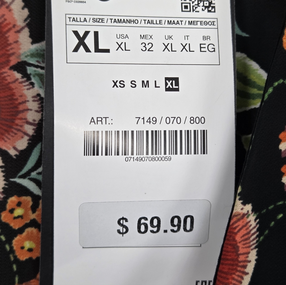 NWT ZARA Floral Print V-Neck Button-Up Short Dolman Sleeve Maxi Dress Size XL - Picture 10 of 10